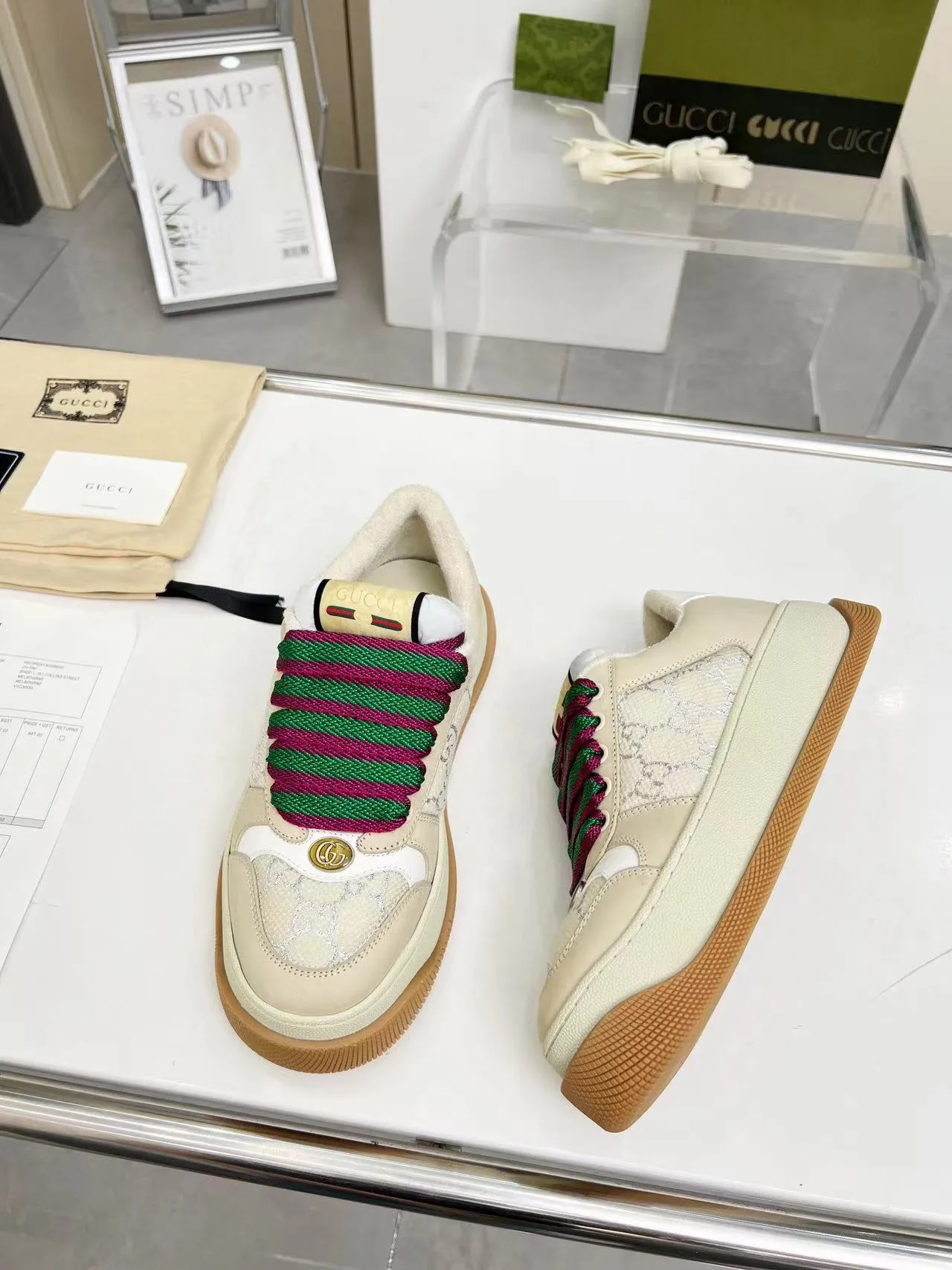 👟👟Ex-factory price 520👟👟 Women's Shoes Women's Clothing Gucci New Screener Series Couple's Style Chubby Bread Shoes Small Dirty Shoes Fatty Double G Casual Sneakers Original purchase Development Original purchase Develop The Screener series of sneakers are inspired by the classic sneakers of the 1970s and named after the defensive action in sports. They are decorated with striped webbing on the side and embellished with retro Gucci logos. These sneakers are made of GG canvas. Purple leather details add depth to the piece with sharp contrast, and the details are fuller. Exquisite packaging at the delivery counter Fabric: Original imported cowhide + double G fabric Lining: Original customized breathable towel velvet Sole: Original molded T👟👟 Factory price U outsole Sole thickness: 6CM Size: Women's 35-40 / Men's 39-45